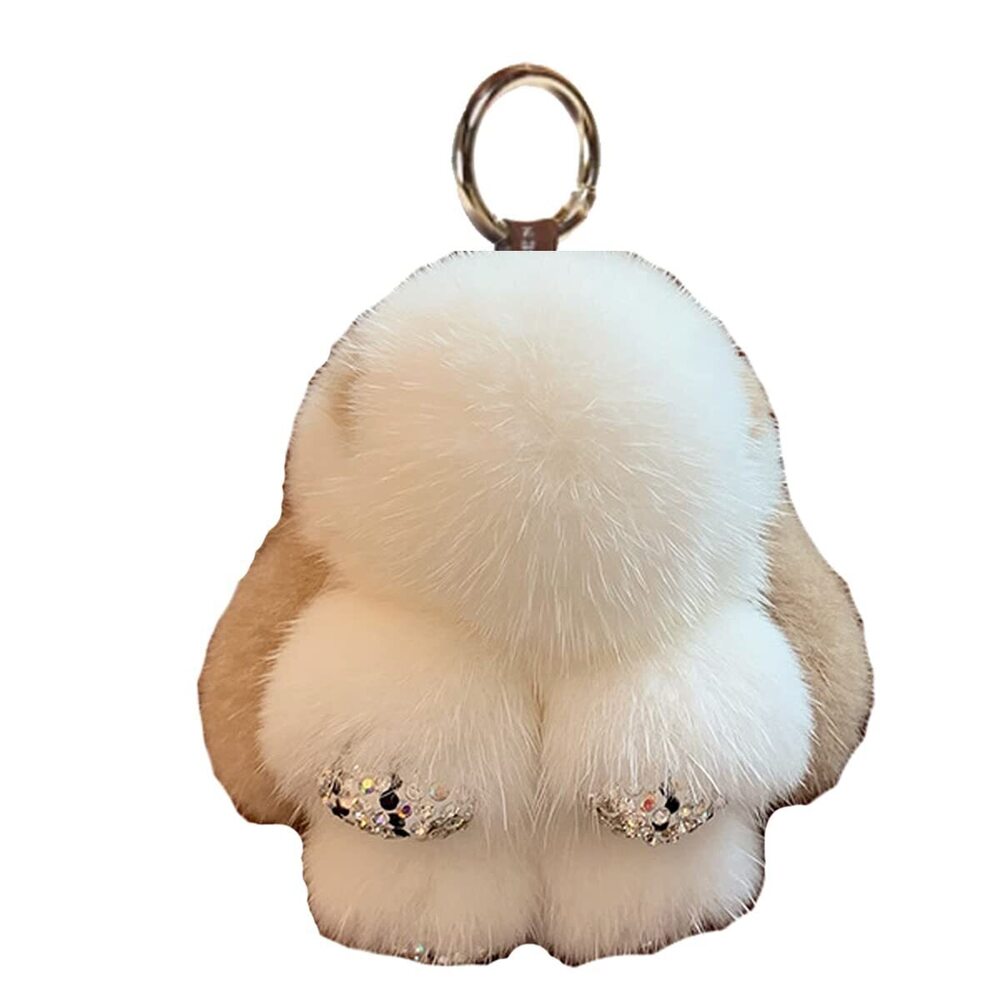 7849 Mink Fur Pom Pom Keychain Fluffy Bunny Soft Novelty Keychains